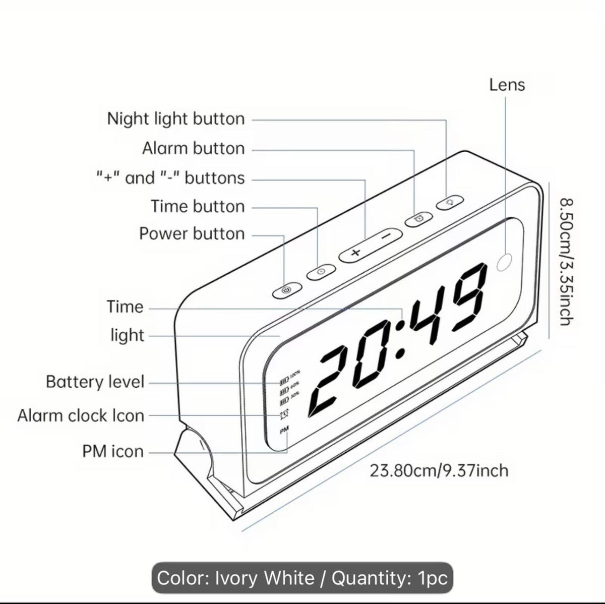 WiFi Security Camera Alarm Clock - 2K HD, Night Vision & Motion Detection