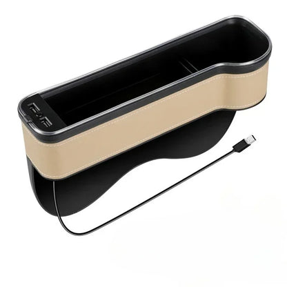 HOT 2026 New Car Crevice Storage Box with 2 USB Charger Colorful LED Seat Gap Slit Pocket Seat Organizer Card Phone Bottle Cups Holder
