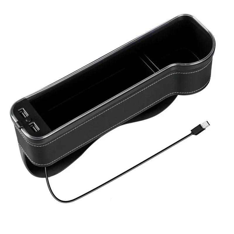 HOT 2026 New Car Crevice Storage Box with 2 USB Charger Colorful LED Seat Gap Slit Pocket Seat Organizer Card Phone Bottle Cups Holder