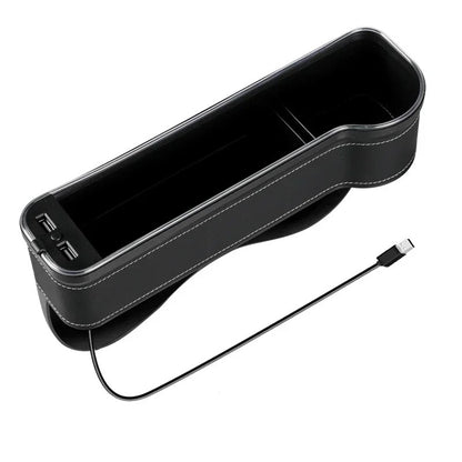 HOT 2026 New Car Crevice Storage Box with 2 USB Charger Colorful LED Seat Gap Slit Pocket Seat Organizer Card Phone Bottle Cups Holder