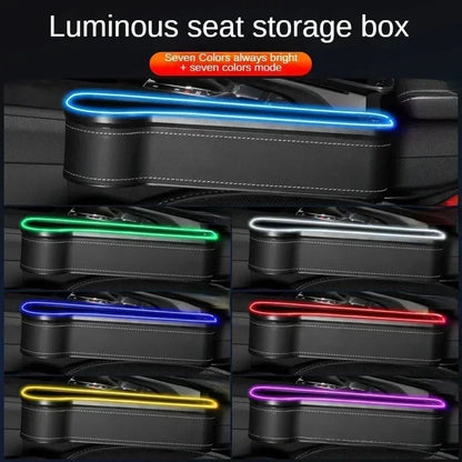 HOT 2026 New Car Crevice Storage Box with 2 USB Charger Colorful LED Seat Gap Slit Pocket Seat Organizer Card Phone Bottle Cups Holder