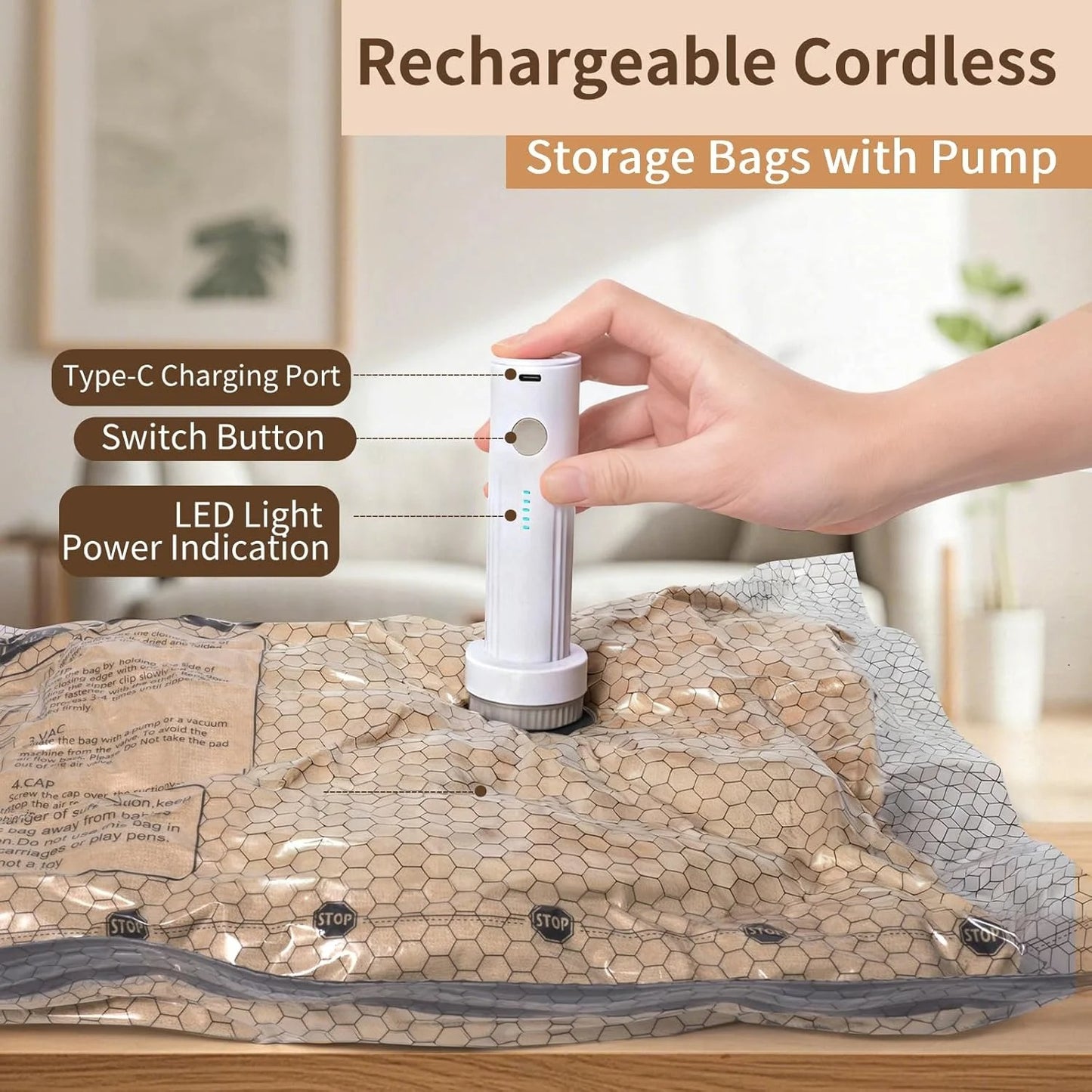 Rechargeable Vacuum Compression  Bags for Travel - 15 Pcs