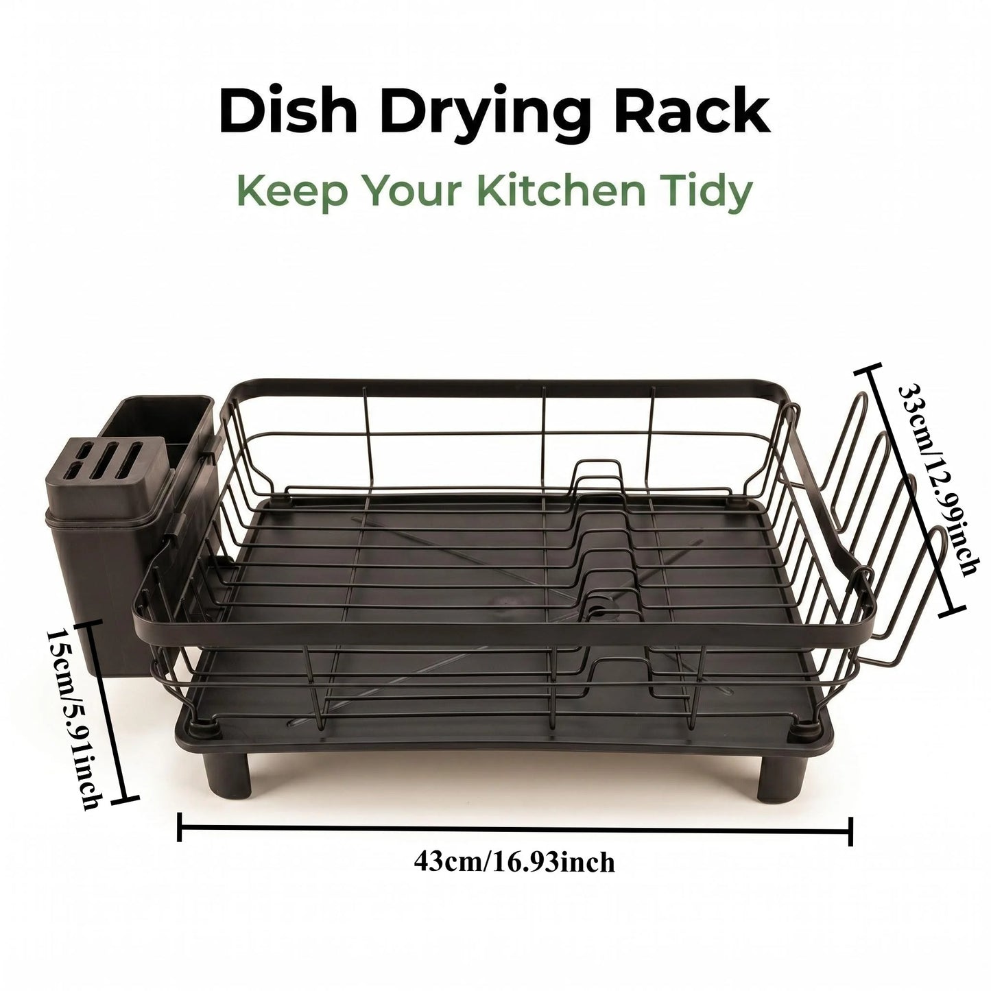 Dish Drying Rack Black 40cm Single Tier Dish Drainer Rack Kitchen Counter Dish Rack Plate Rack Stainless Steel Dish Holder Kitchen Organizer Utensil Holder