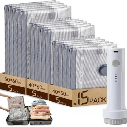 Rechargeable Vacuum Compression  Bags for Travel - 15 Pcs