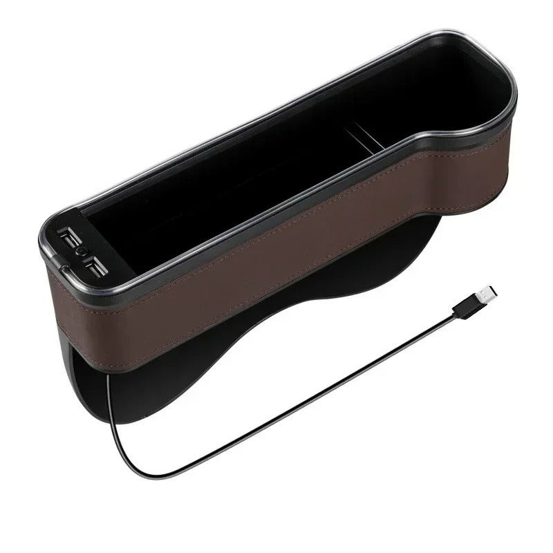 HOT 2026 New Car Crevice Storage Box with 2 USB Charger Colorful LED Seat Gap Slit Pocket Seat Organizer Card Phone Bottle Cups Holder
