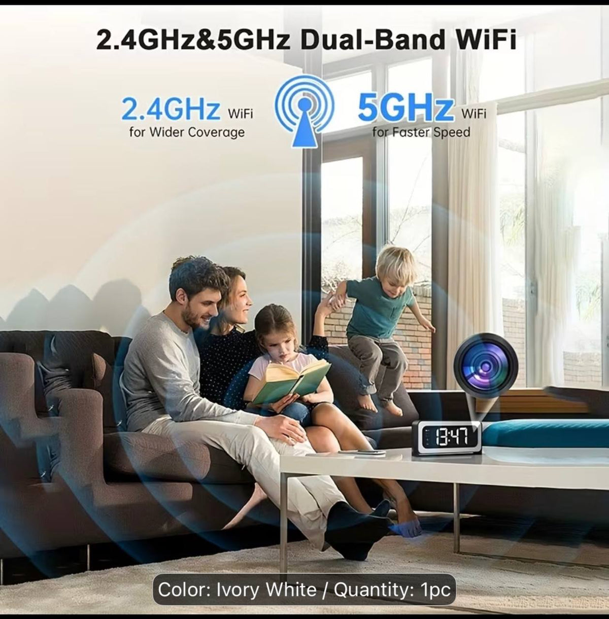 WiFi Security Camera Alarm Clock - 2K HD, Night Vision & Motion Detection