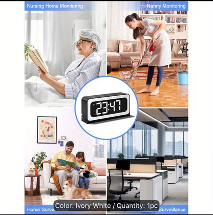 WiFi Security Camera Alarm Clock - 2K HD, Night Vision & Motion Detection