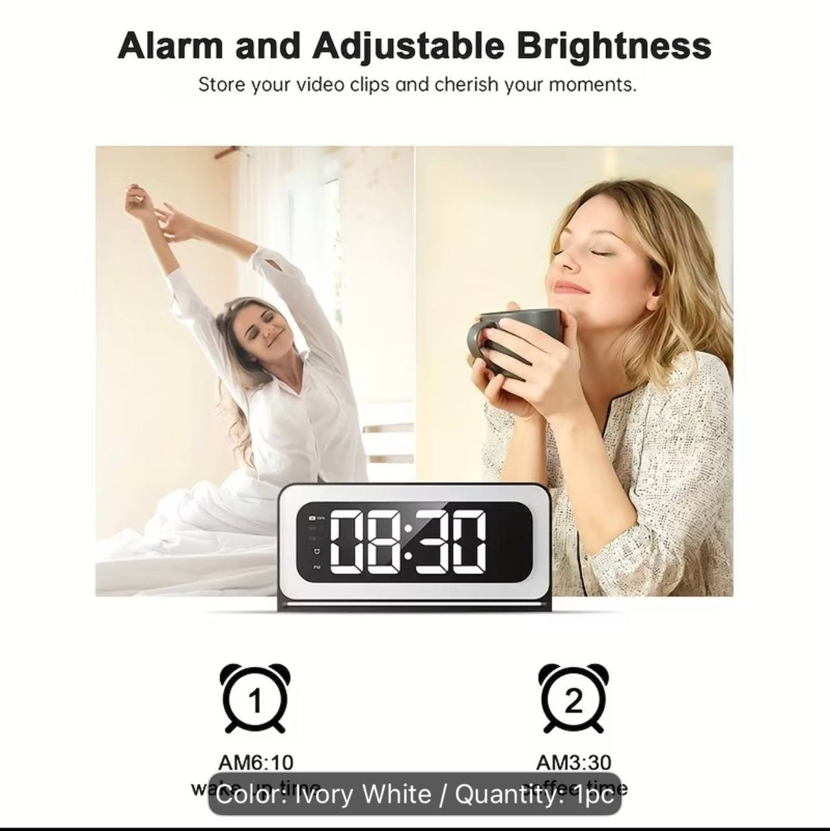 WiFi Security Camera Alarm Clock - 2K HD, Night Vision & Motion Detection