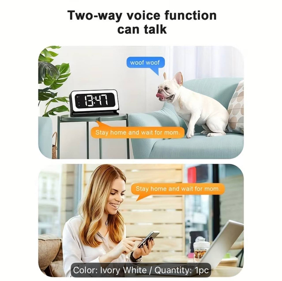 WiFi Security Camera Alarm Clock - 2K HD, Night Vision & Motion Detection