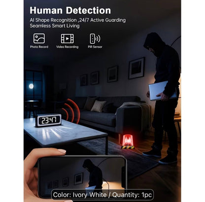 WiFi Security Camera Alarm Clock - 2K HD, Night Vision & Motion Detection
