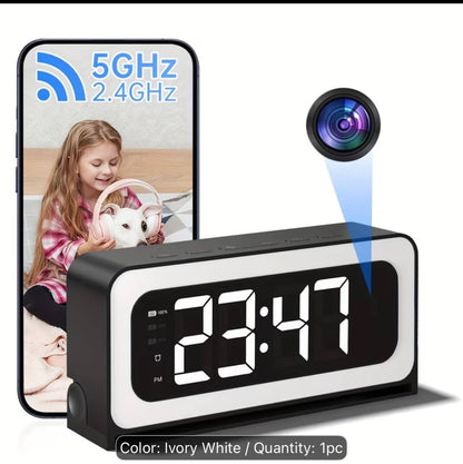 WiFi Security Camera Alarm Clock - 2K HD, Night Vision & Motion Detection
