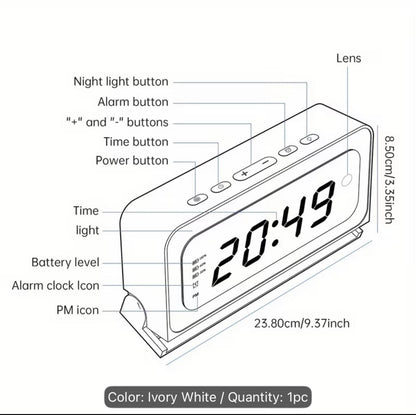 WiFi Security Camera Alarm Clock - 2K HD, Night Vision & Motion Detection