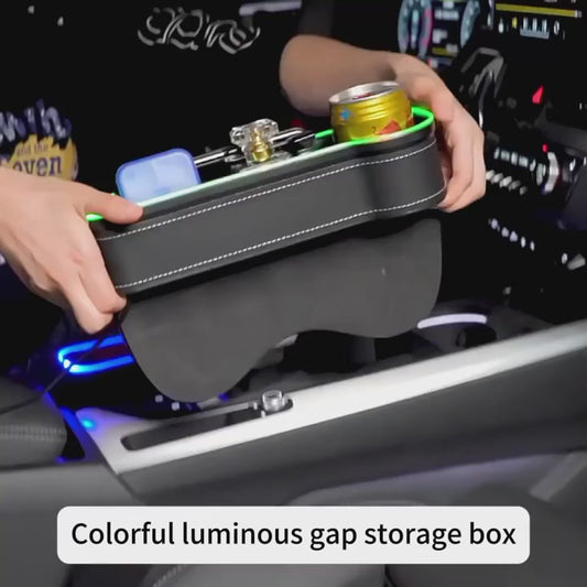HOT 2026 New Car Crevice Storage Box with 2 USB Charger Colorful LED Seat Gap Slit Pocket Seat Organizer Card Phone Bottle Cups Holder